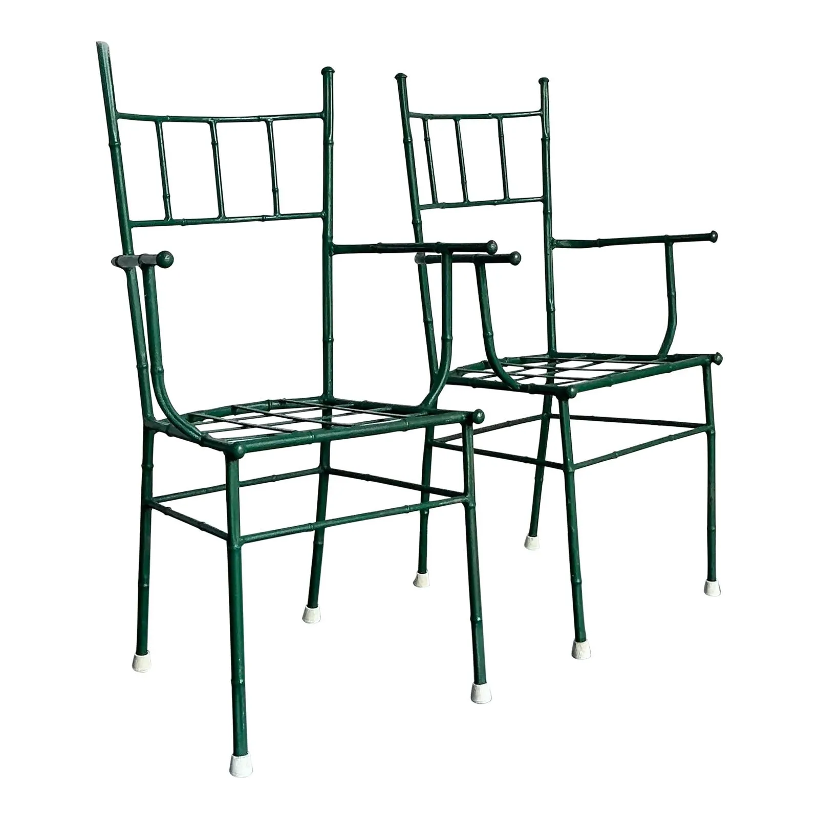 Vintage Coastal Cast Aluminum Faux Bamboo His and Her Arm Chairs - Set of 2