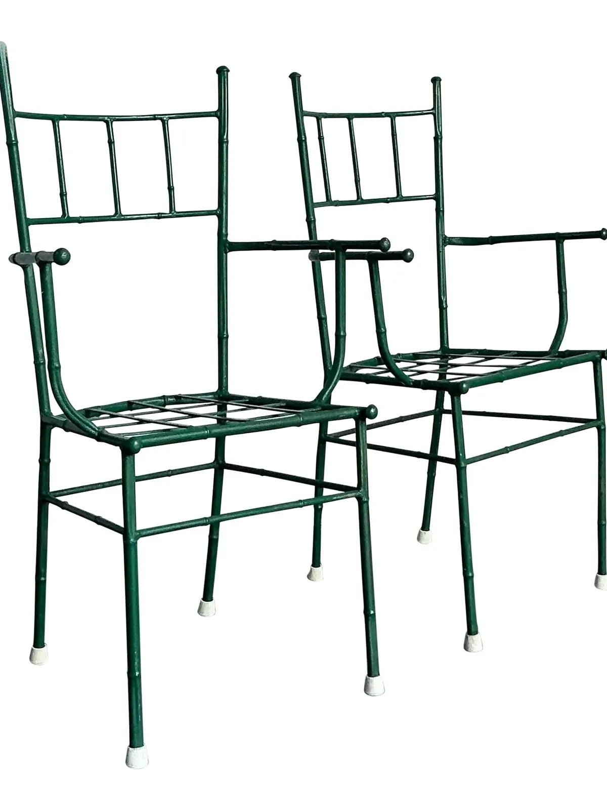 Vintage Coastal Cast Aluminum Faux Bamboo His and Her Arm Chairs - Set of 2