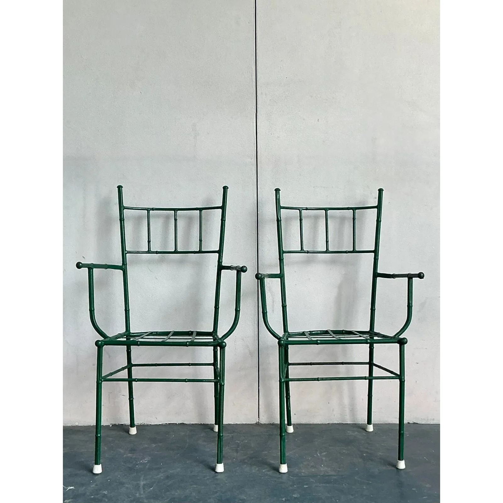 Vintage Coastal Cast Aluminum Faux Bamboo His and Her Arm Chairs - Set of 2 — additional photo 2