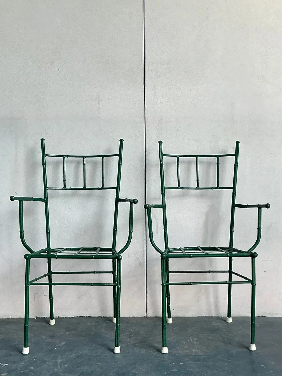 Vintage Coastal Cast Aluminum Faux Bamboo His and Her Arm Chairs - Set of 2 — additional photo 1