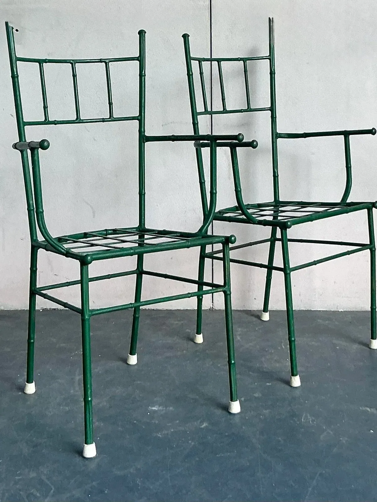 Vintage Coastal Cast Aluminum Faux Bamboo His and Her Arm Chairs - Set of 2 — additional photo 2