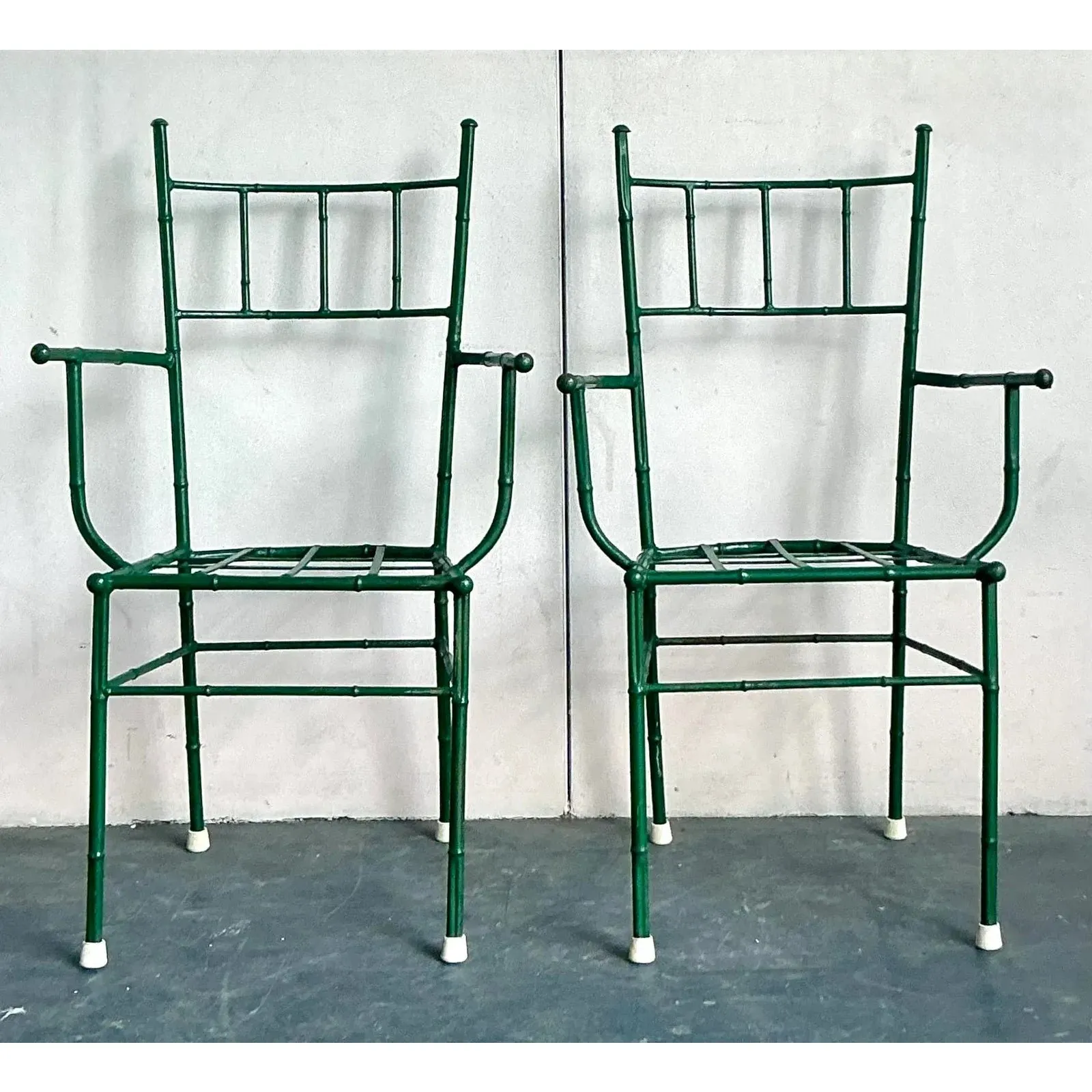 Vintage Coastal Cast Aluminum Faux Bamboo His and Her Arm Chairs - Set of 2 — additional photo 4