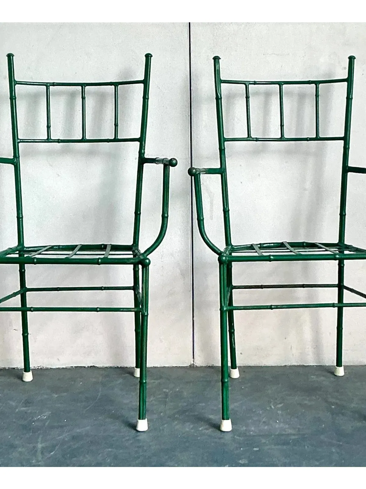Vintage Coastal Cast Aluminum Faux Bamboo His and Her Arm Chairs - Set of 2 — additional photo 3