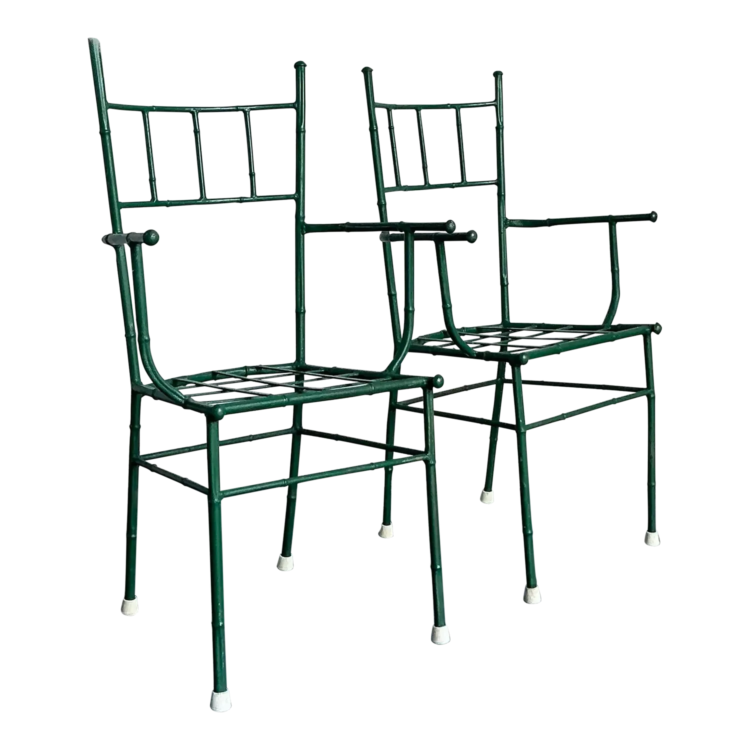 Vintage Coastal Cast Aluminum Faux Bamboo His and Her Arm Chairs - Set of 2 — additional photo 7