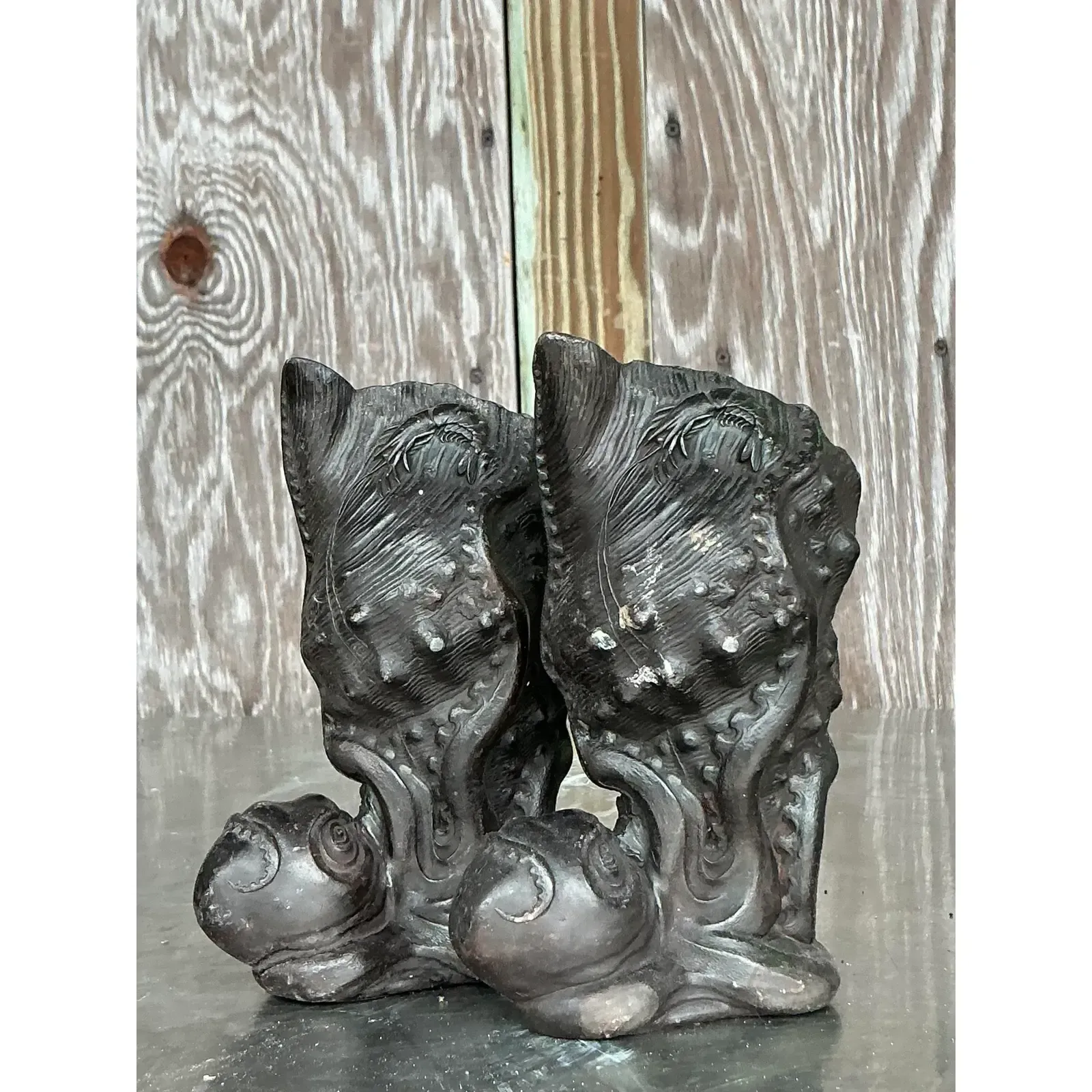 Vintage Coastal Cast Bronze Octopus Vase - A Pair — additional photo 1