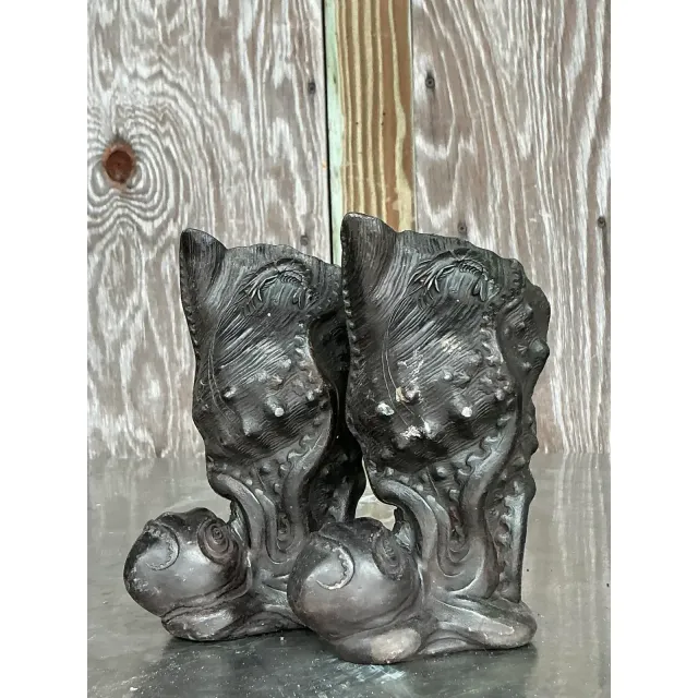 Vintage Coastal Cast Bronze Octopus Vase - A Pair — additional photo 1
