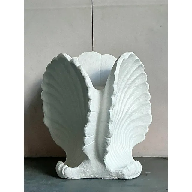 Vintage Coastal Cast Concrete Clam Shell Dining Table Pedestal — additional photo 4