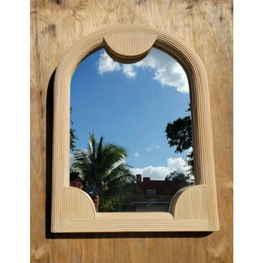Vintage Coastal Cerused Pencil Reed Arch Mirror — additional photo 1
