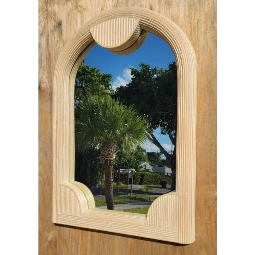 Vintage Coastal Cerused Pencil Reed Arch Mirror — additional photo 3
