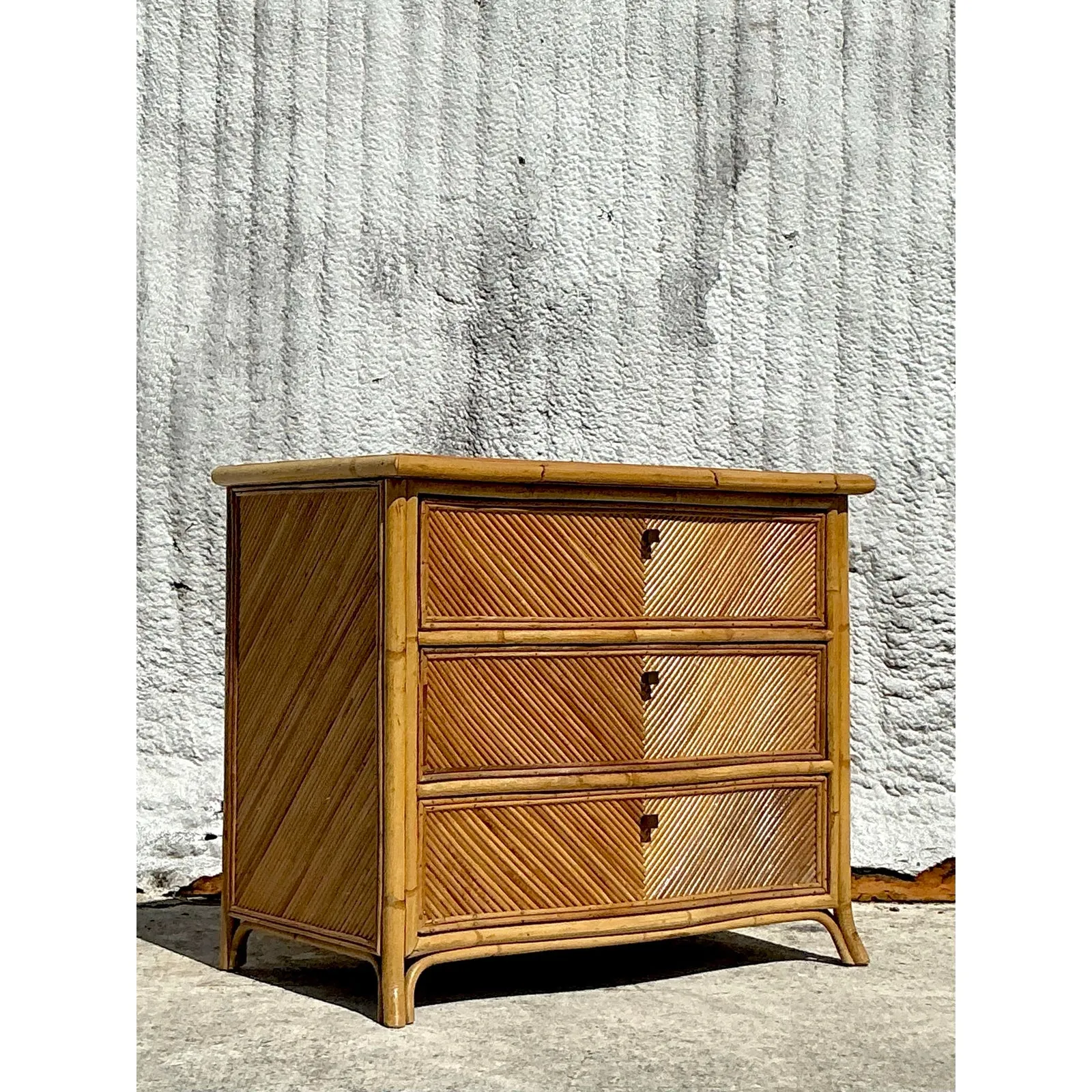 Vintage Coastal Chevron Pencil Reed Chest of Drawers — additional photo 3