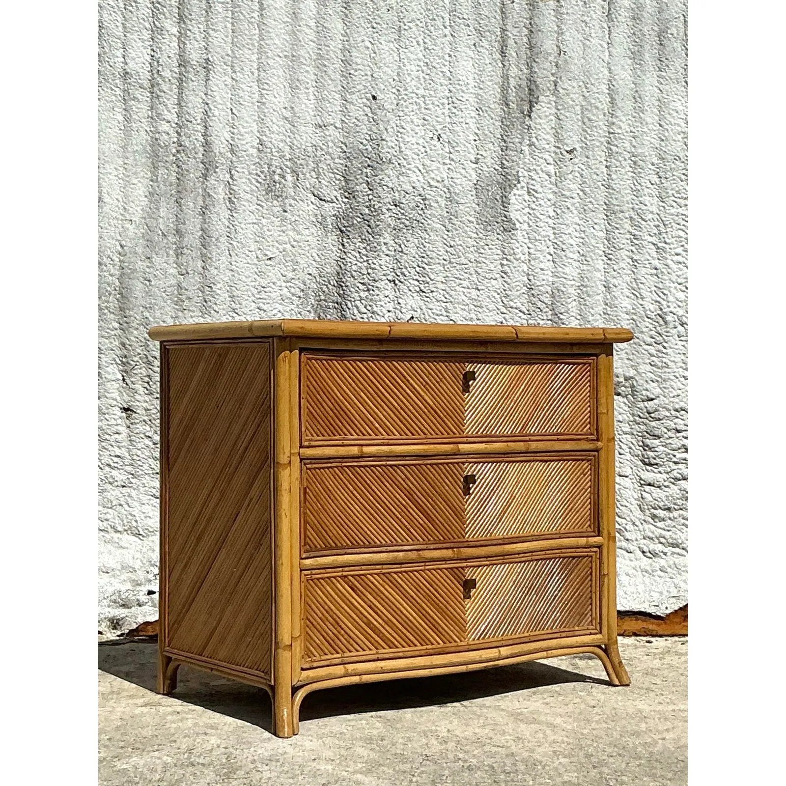 Vintage Coastal Chevron Pencil Reed Chest of Drawers — additional photo 4