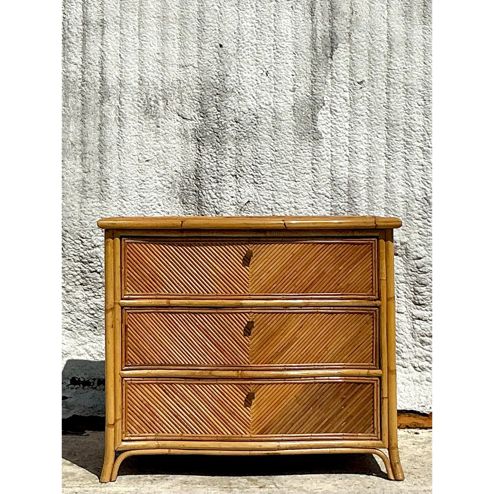 Vintage Coastal Chevron Pencil Reed Chest of Drawers — additional photo 5