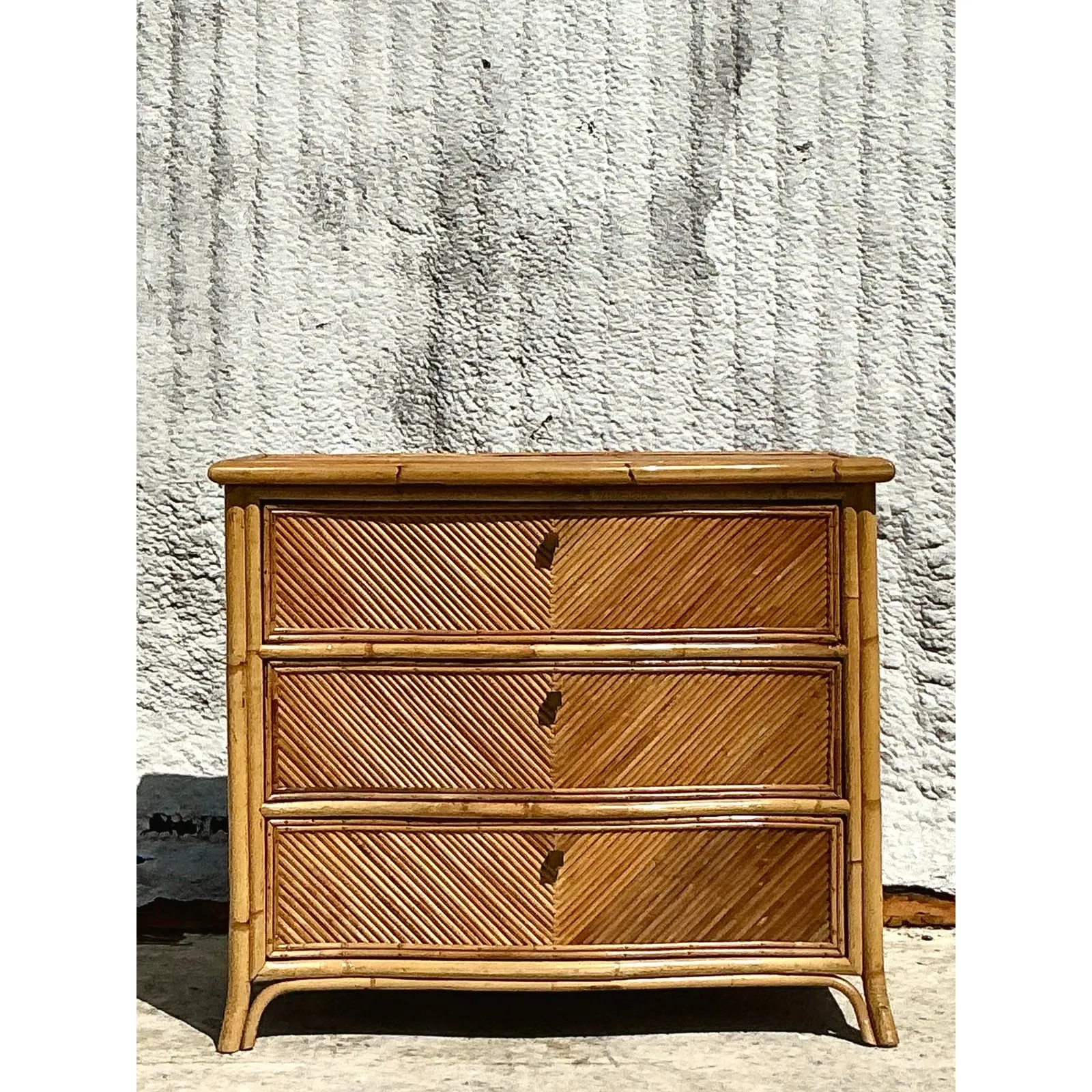 Vintage Coastal Chevron Pencil Reed Chest of Drawers — additional photo 7