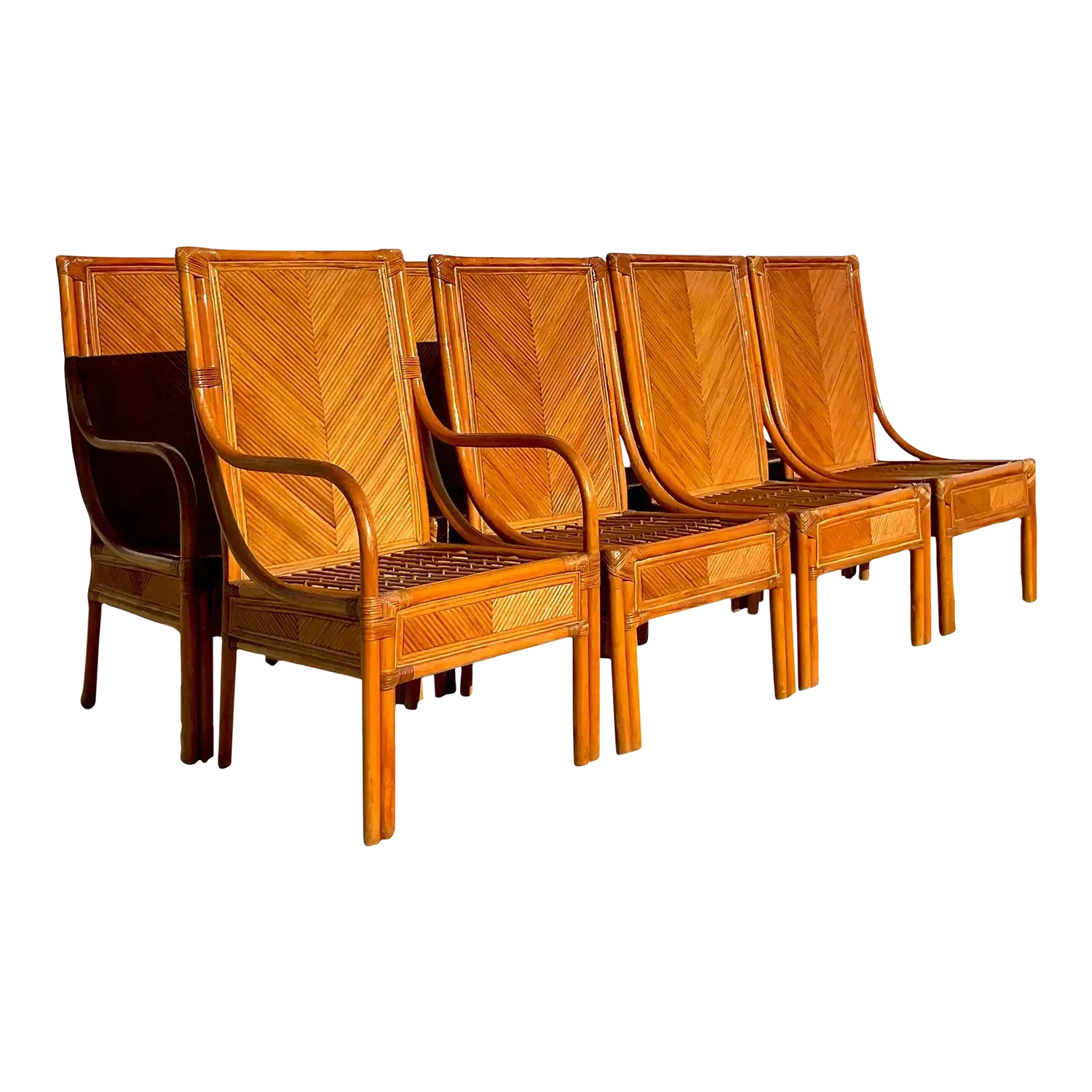 Vintage Coastal Chevron Pencil Reed Dining Chairs - Set of 8 — additional photo 2