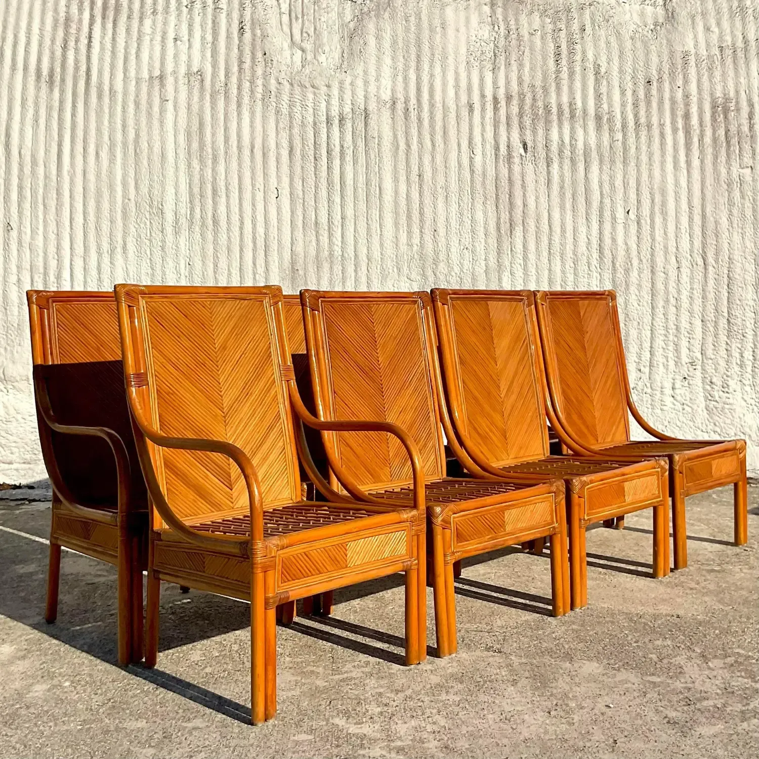 Vintage Coastal Chevron Pencil Reed Dining Chairs - Set of 8 — additional photo 3