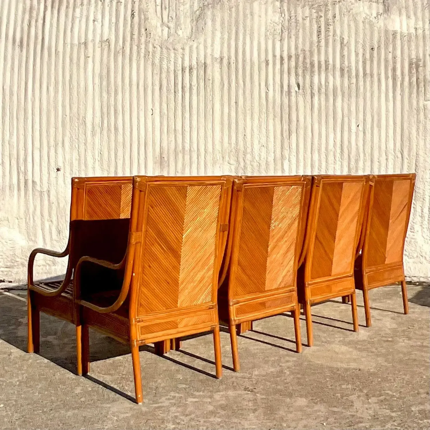 Vintage Coastal Chevron Pencil Reed Dining Chairs - Set of 8 — additional photo 4
