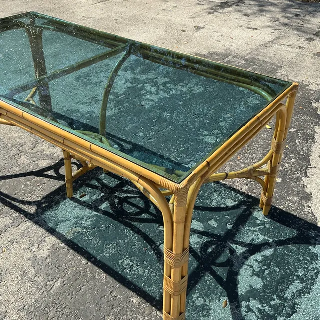 Vintage Coastal Chinese Chippendale Rattan Dining Set of 7 — additional photo 2