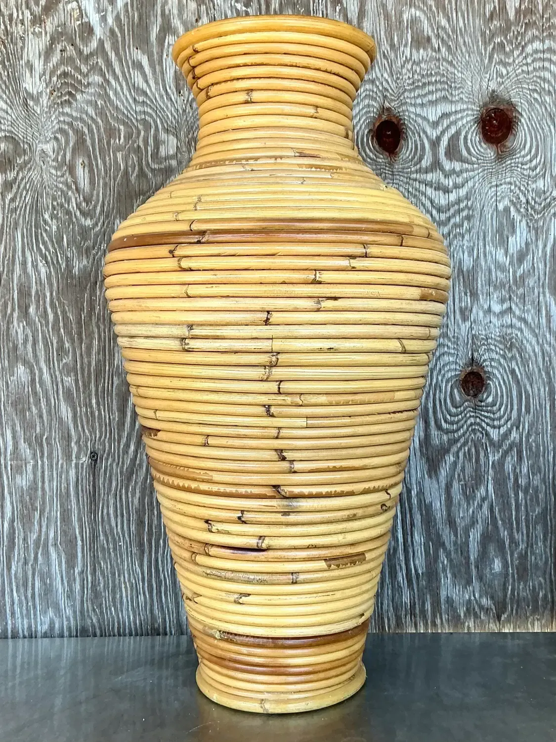 Vintage Coastal Coiled Pencil Reed Floor Vase — additional photo 3