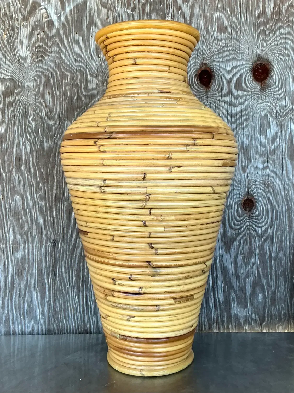 Vintage Coastal Coiled Pencil Reed Floor Vase — additional photo 4