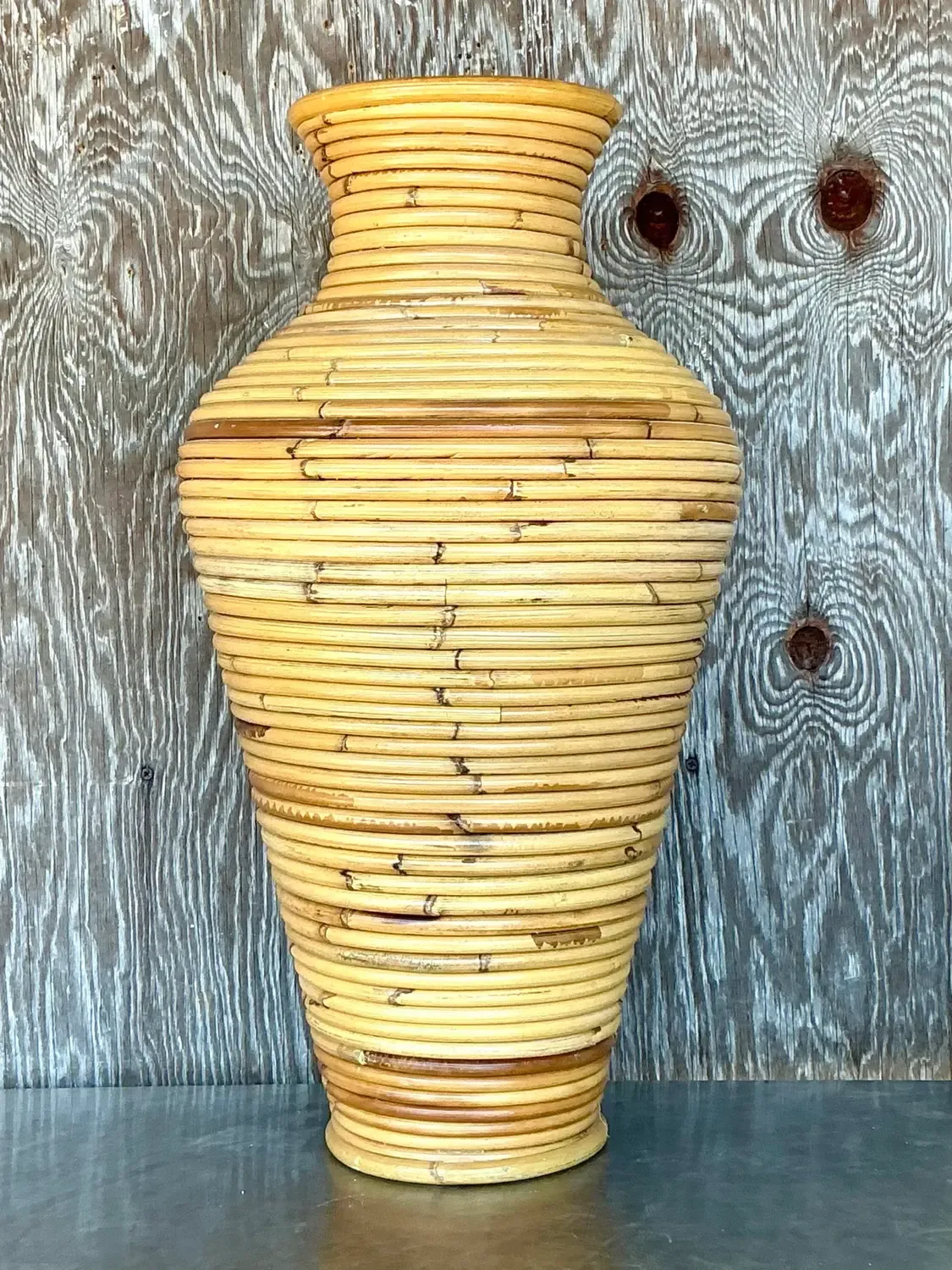 Vintage Coastal Coiled Pencil Reed Floor Vase — additional photo 5