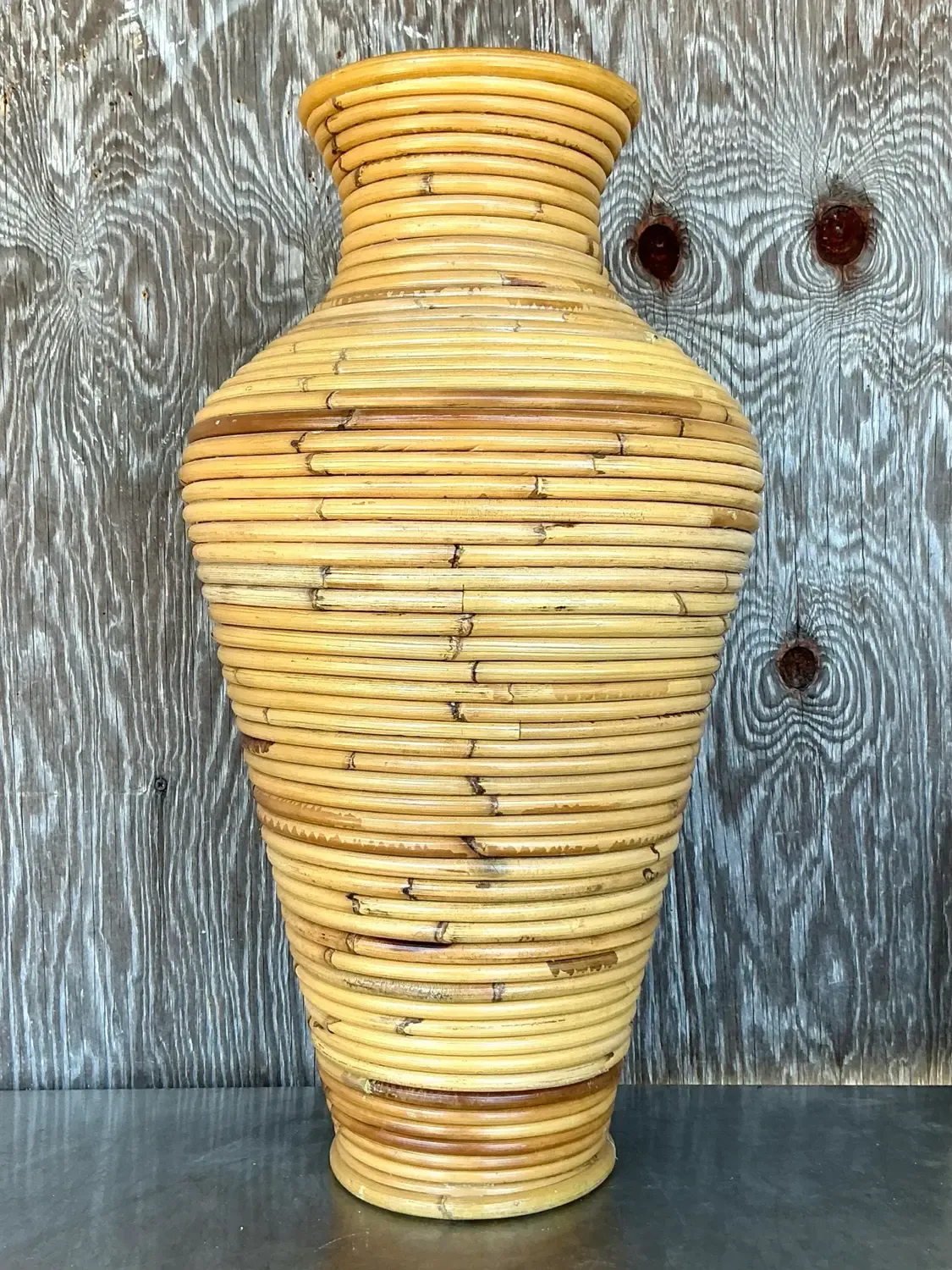 Vintage Coastal Coiled Pencil Reed Floor Vase — additional photo 8