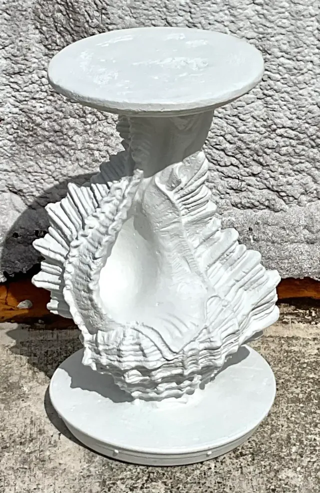 Vintage Coastal Conch Shell Pedestal — additional photo 1