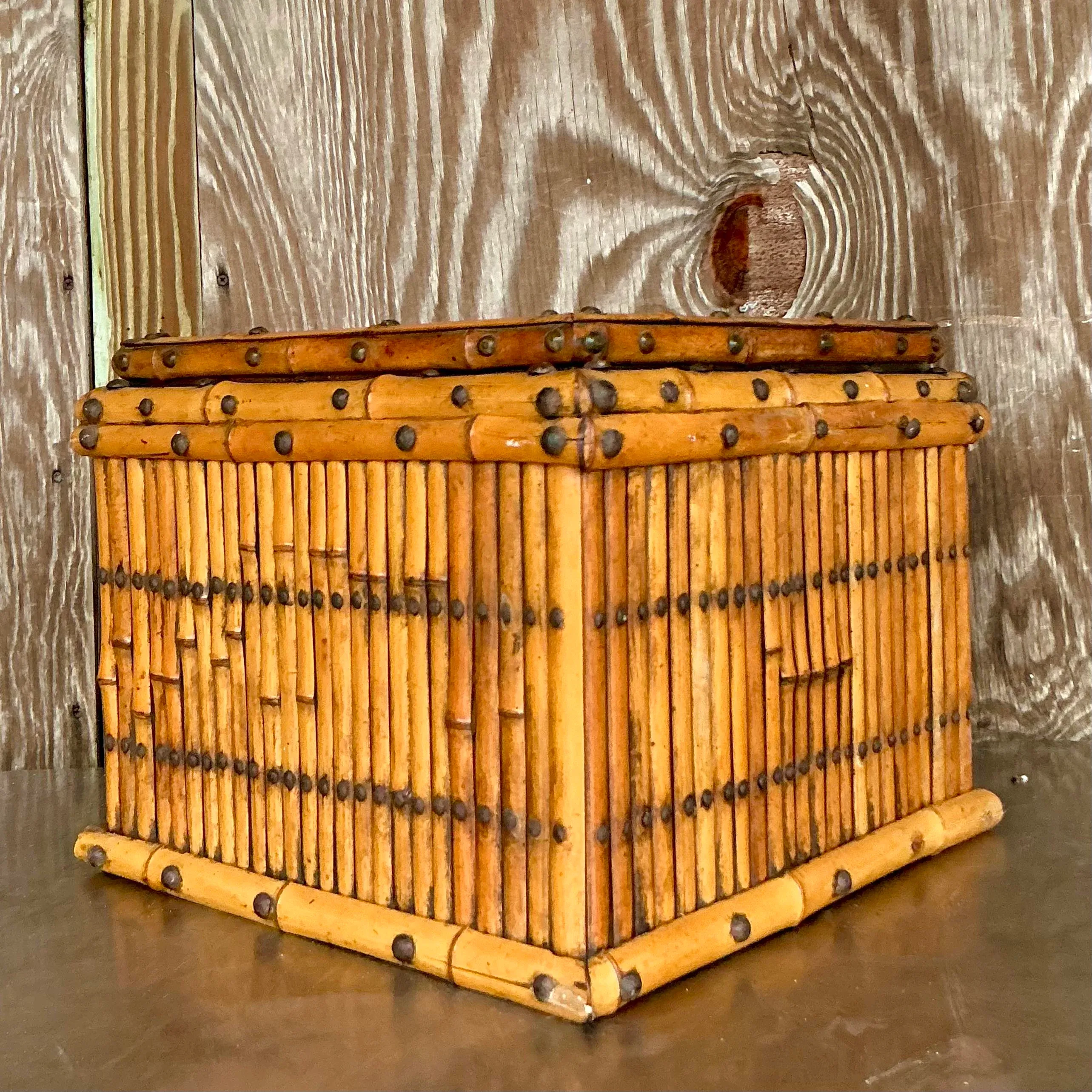Vintage Coastal Copper Lined Bamboo Planter — additional photo 4