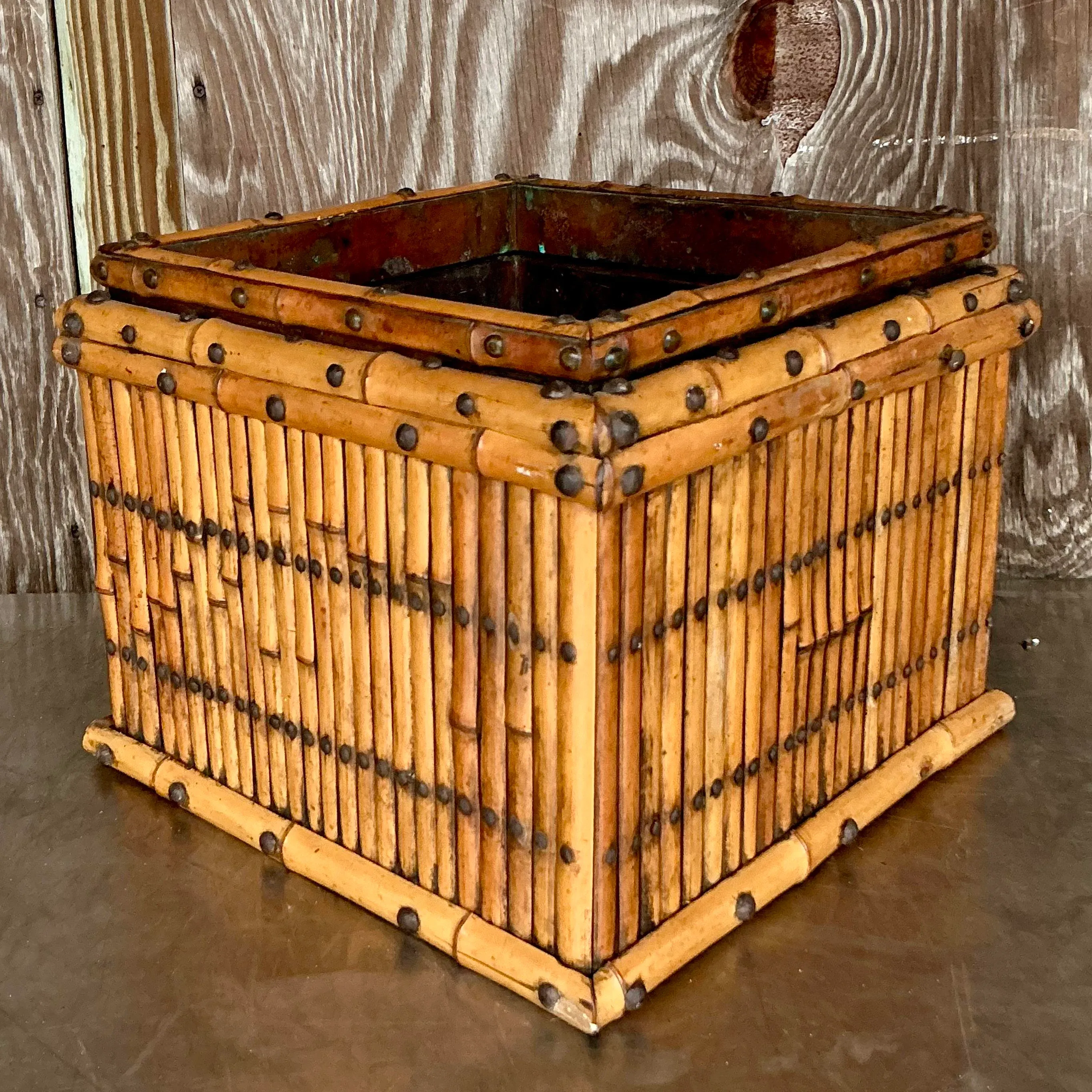Vintage Coastal Copper Lined Bamboo Planter — additional photo 5