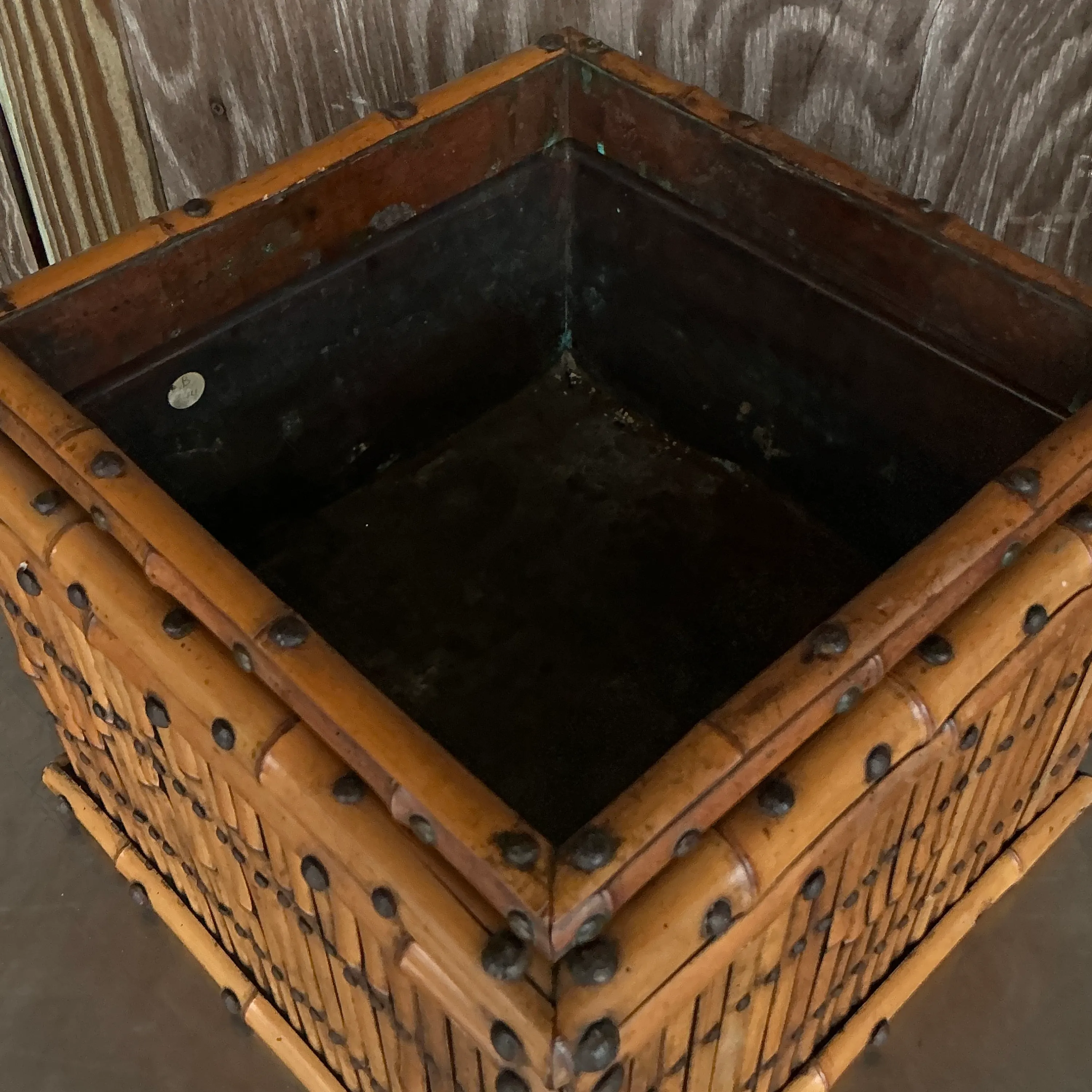 Vintage Coastal Copper Lined Bamboo Planter — additional photo 6