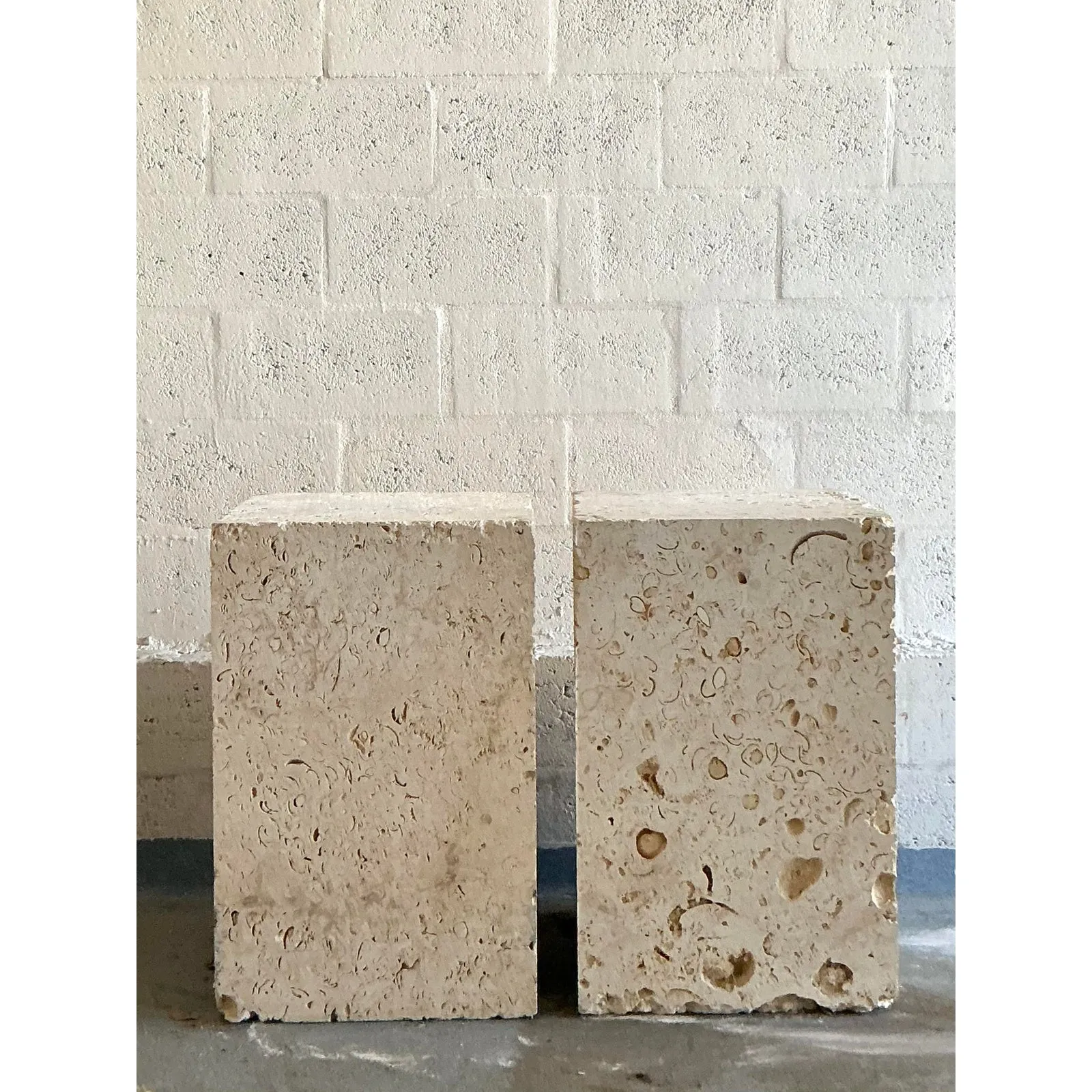 Vintage Coastal Coquina Block Dining Table Pedestal - Set of 2 — additional photo 1