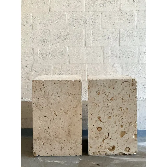 Vintage Coastal Coquina Block Dining Table Pedestal - Set of 2 — additional photo 1