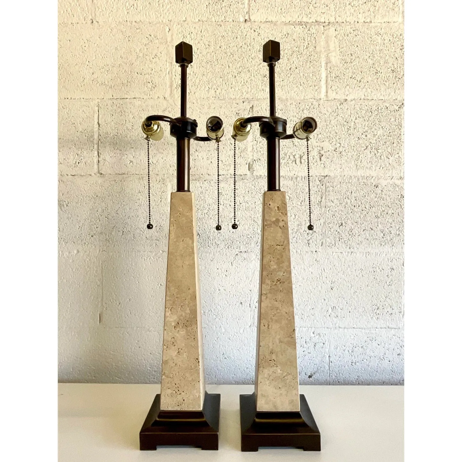 Vintage Coastal Coquina Stone Table Lamps - a Pair