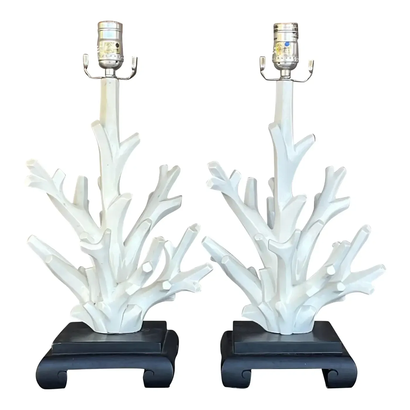 Vintage Coastal Coral Branch Wood Lamps - a Pair — additional photo 1
