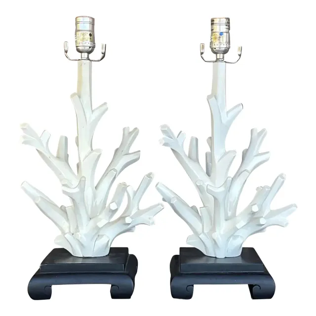 Vintage Coastal Coral Branch Wood Lamps - a Pair — additional photo 1
