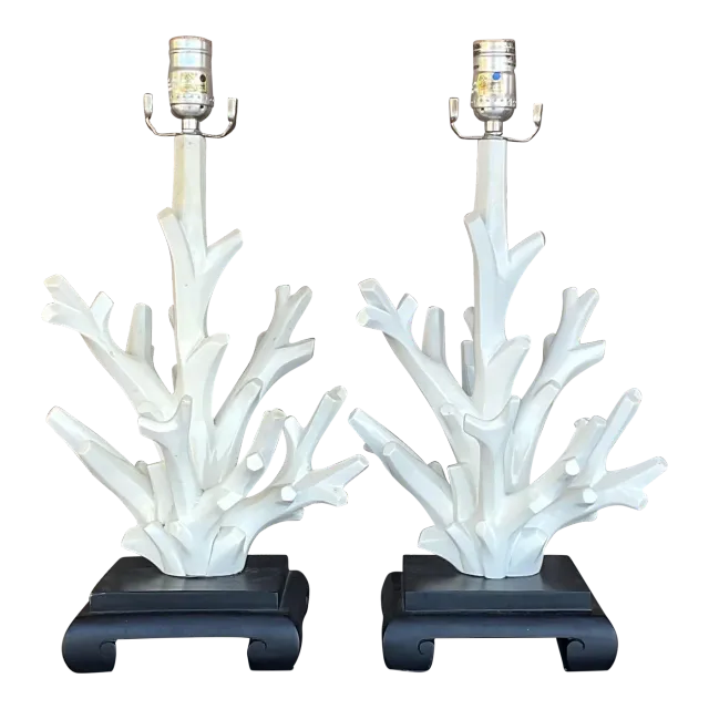 Vintage Coastal Coral Branch Wood Lamps - a Pair — additional photo 2