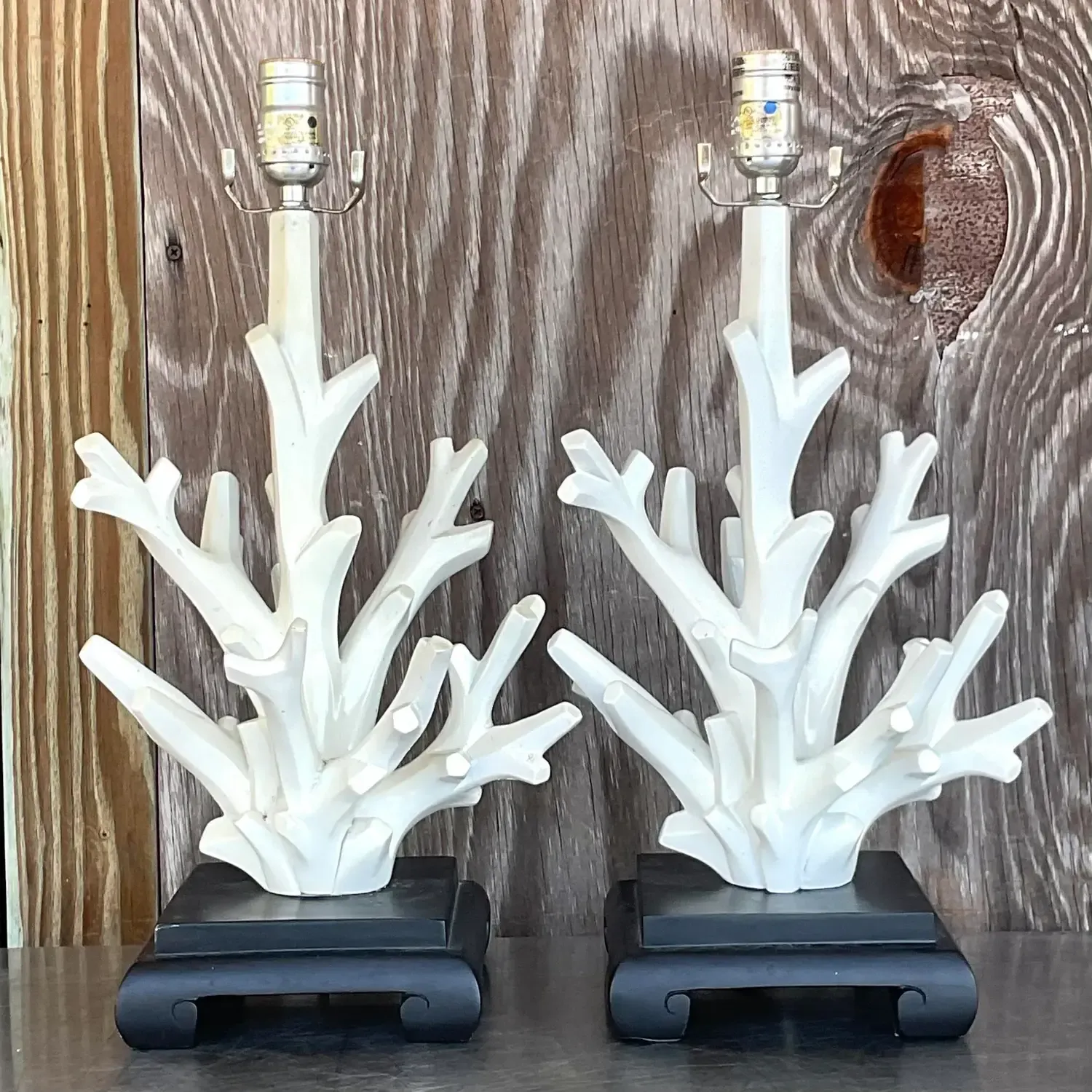 Vintage Coastal Coral Branch Wood Lamps - a Pair — additional photo 3