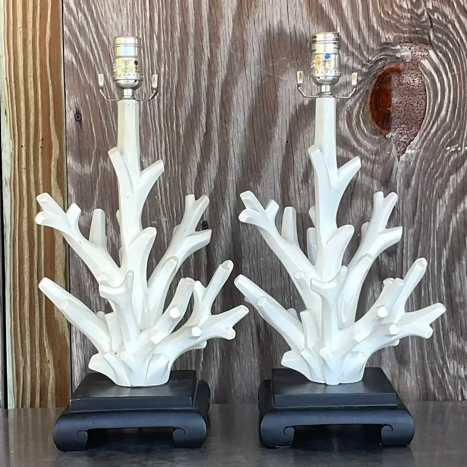 Vintage Coastal Coral Branch Wood Lamps - a Pair — additional photo 4