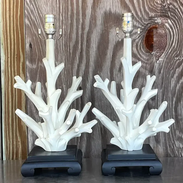 Vintage Coastal Coral Branch Wood Lamps - a Pair — additional photo 4