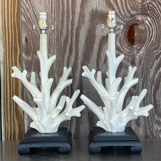 Vintage Coastal Coral Branch Wood Lamps - a Pair — additional photo 5