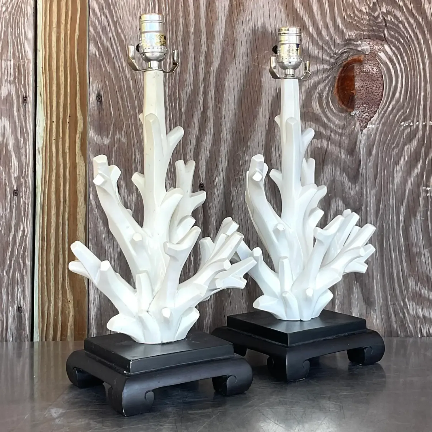 Vintage Coastal Coral Branch Wood Lamps - a Pair — additional photo 6