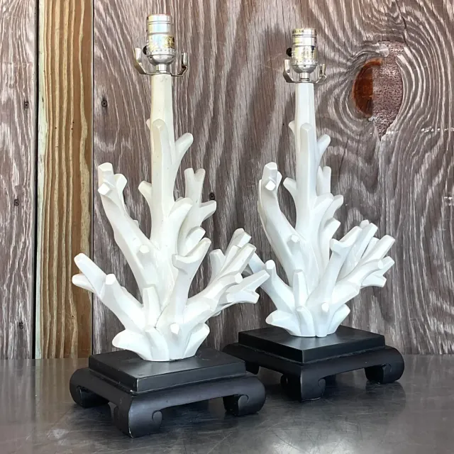 Vintage Coastal Coral Branch Wood Lamps - a Pair — additional photo 6