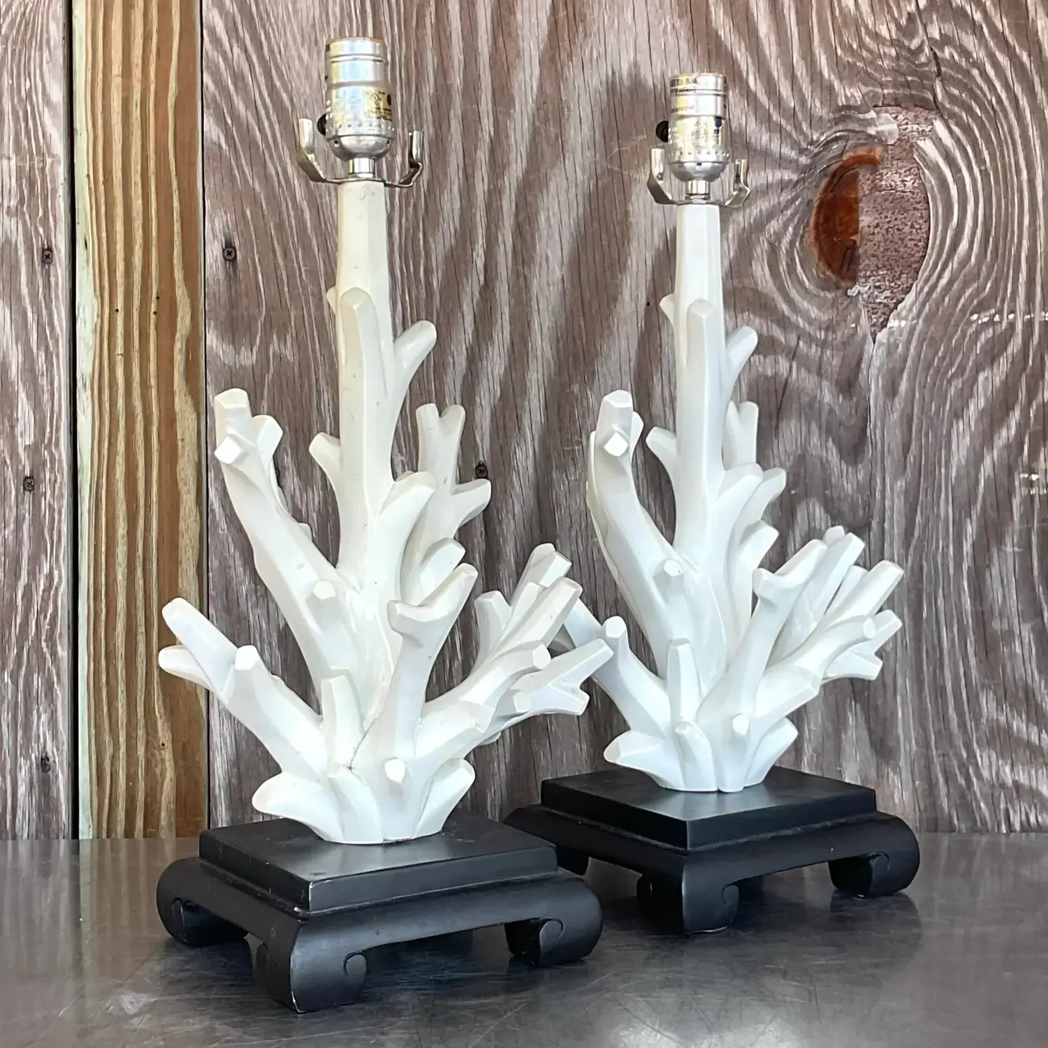 Vintage Coastal Coral Branch Wood Lamps - a Pair — additional photo 7