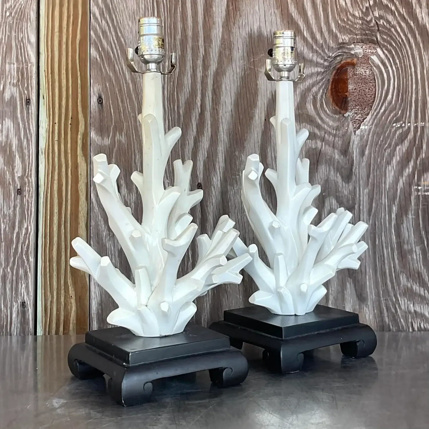 Vintage Coastal Coral Branch Wood Lamps - a Pair — additional photo 8