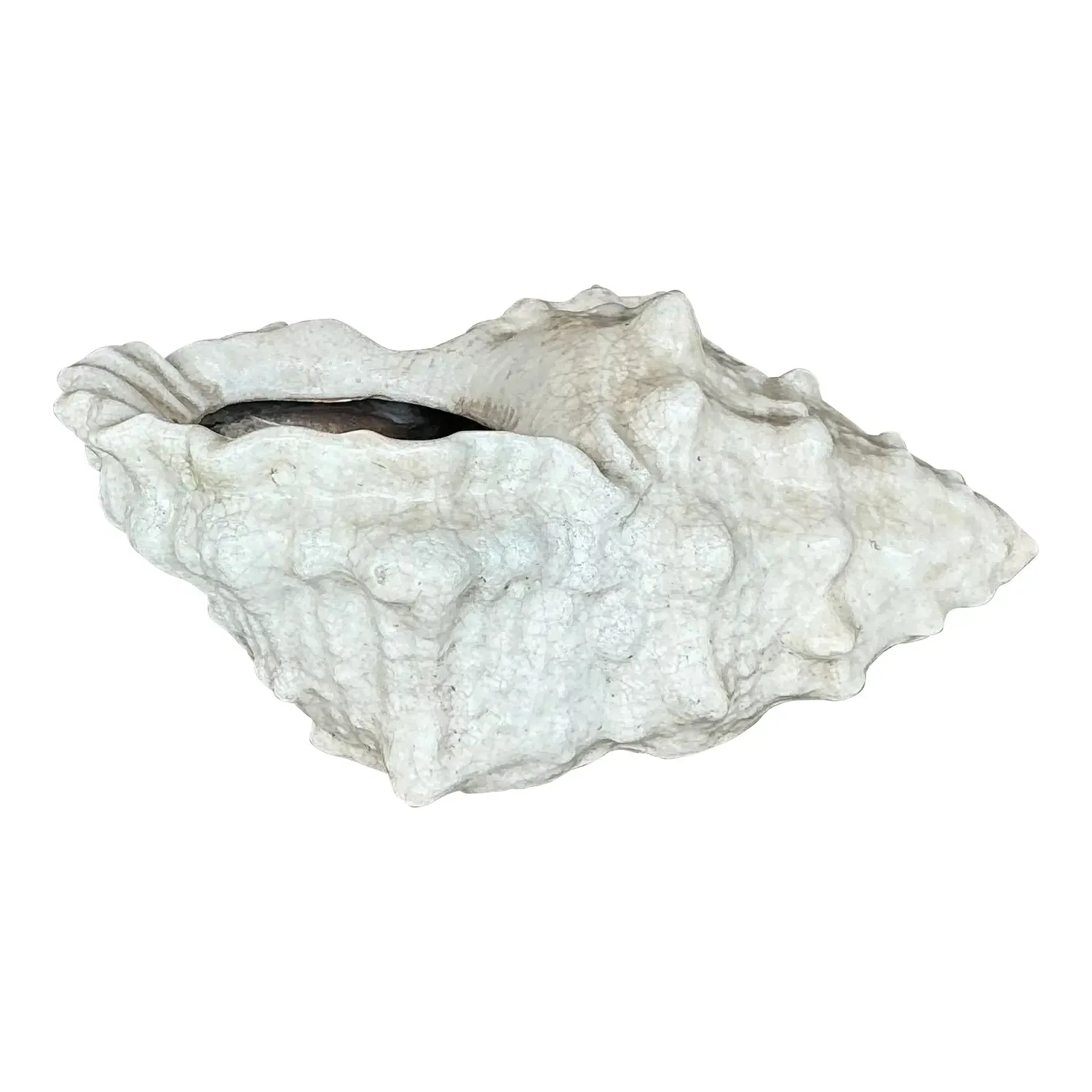 Vintage Coastal Crackle Glaze Conch Shell Planter