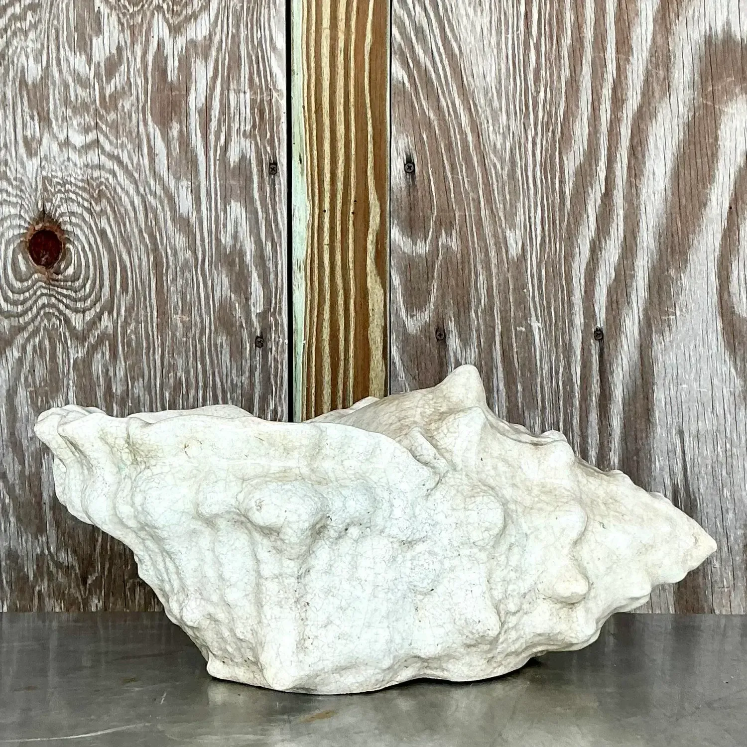 Vintage Coastal Crackle Glaze Conch Shell Planter — additional photo 2