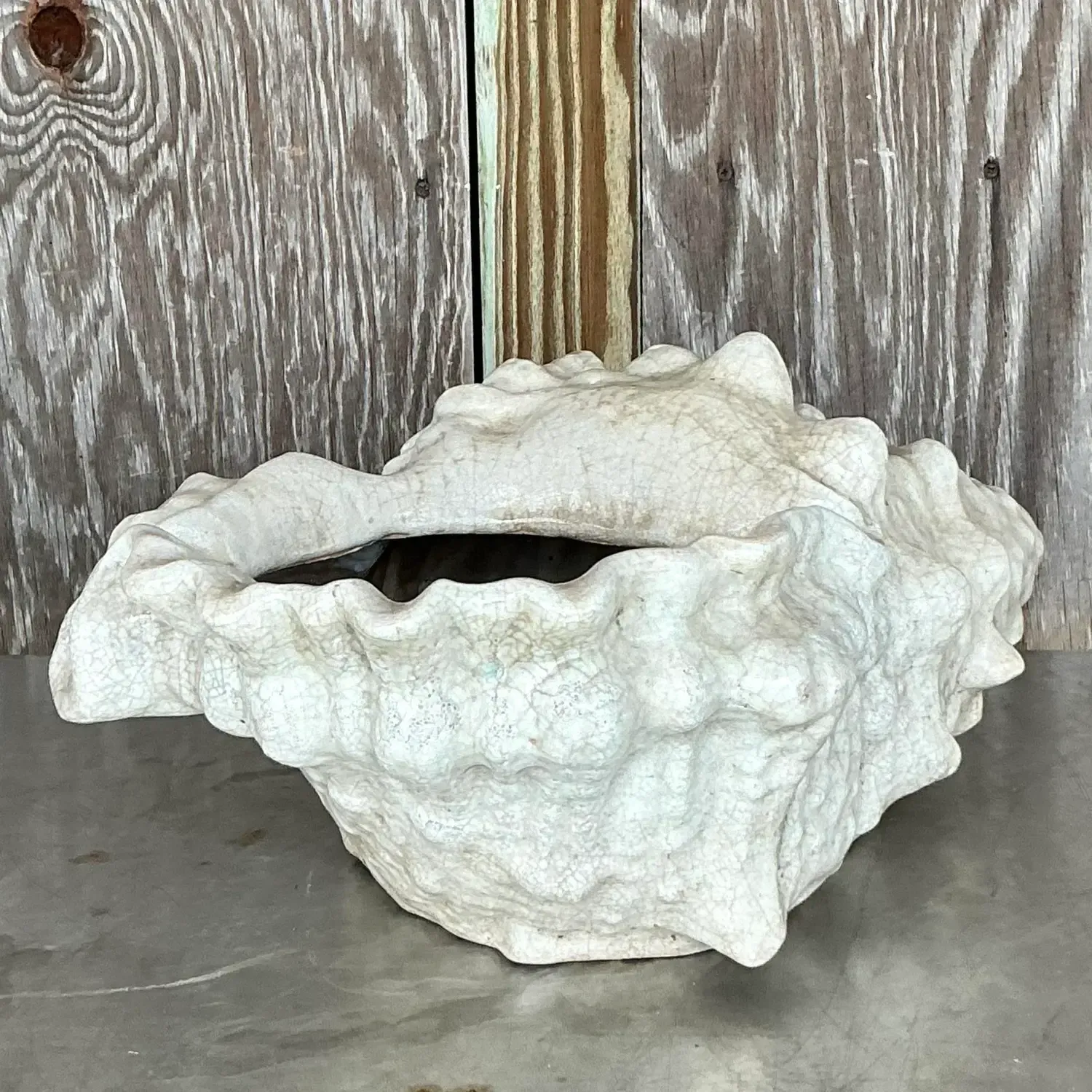 Vintage Coastal Crackle Glaze Conch Shell Planter — additional photo 5