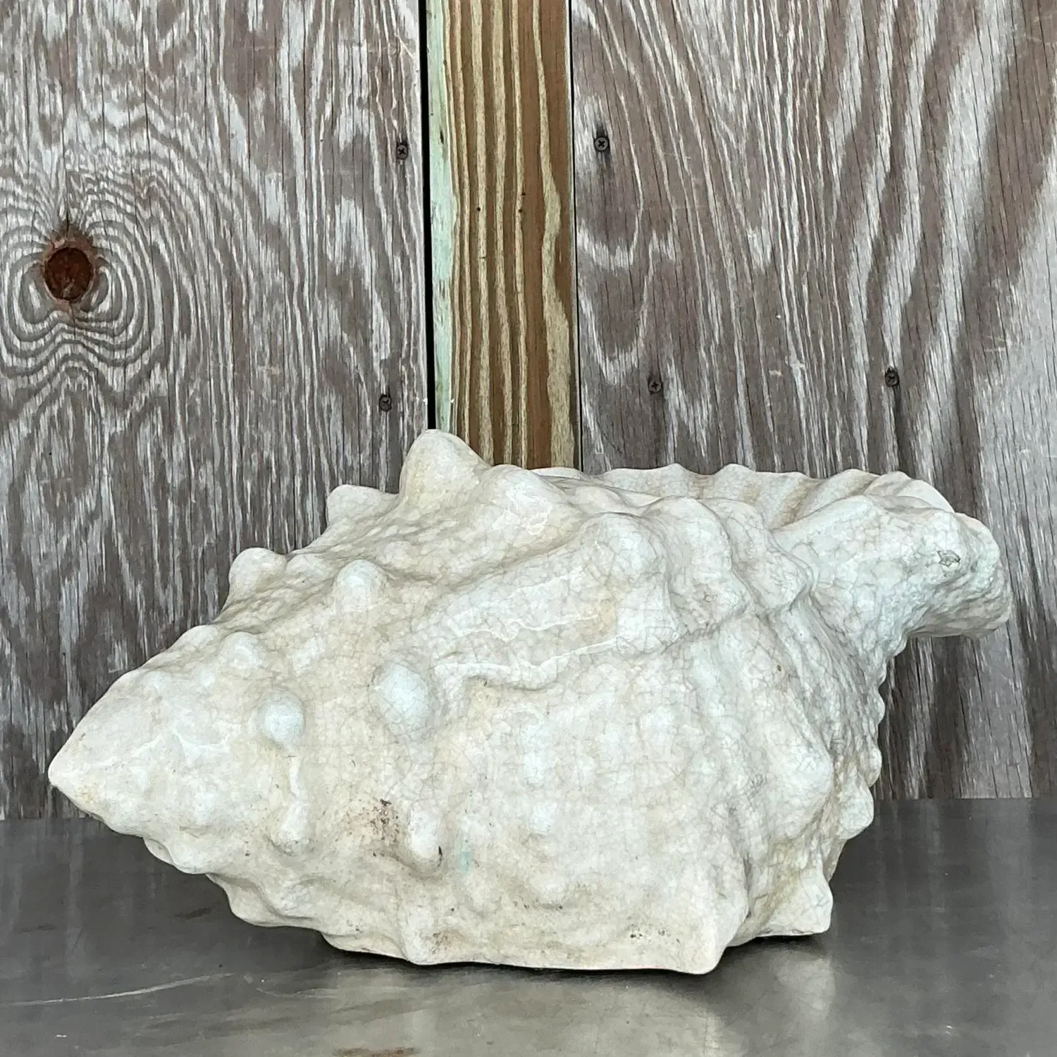 Vintage Coastal Crackle Glaze Conch Shell Planter — additional photo 7