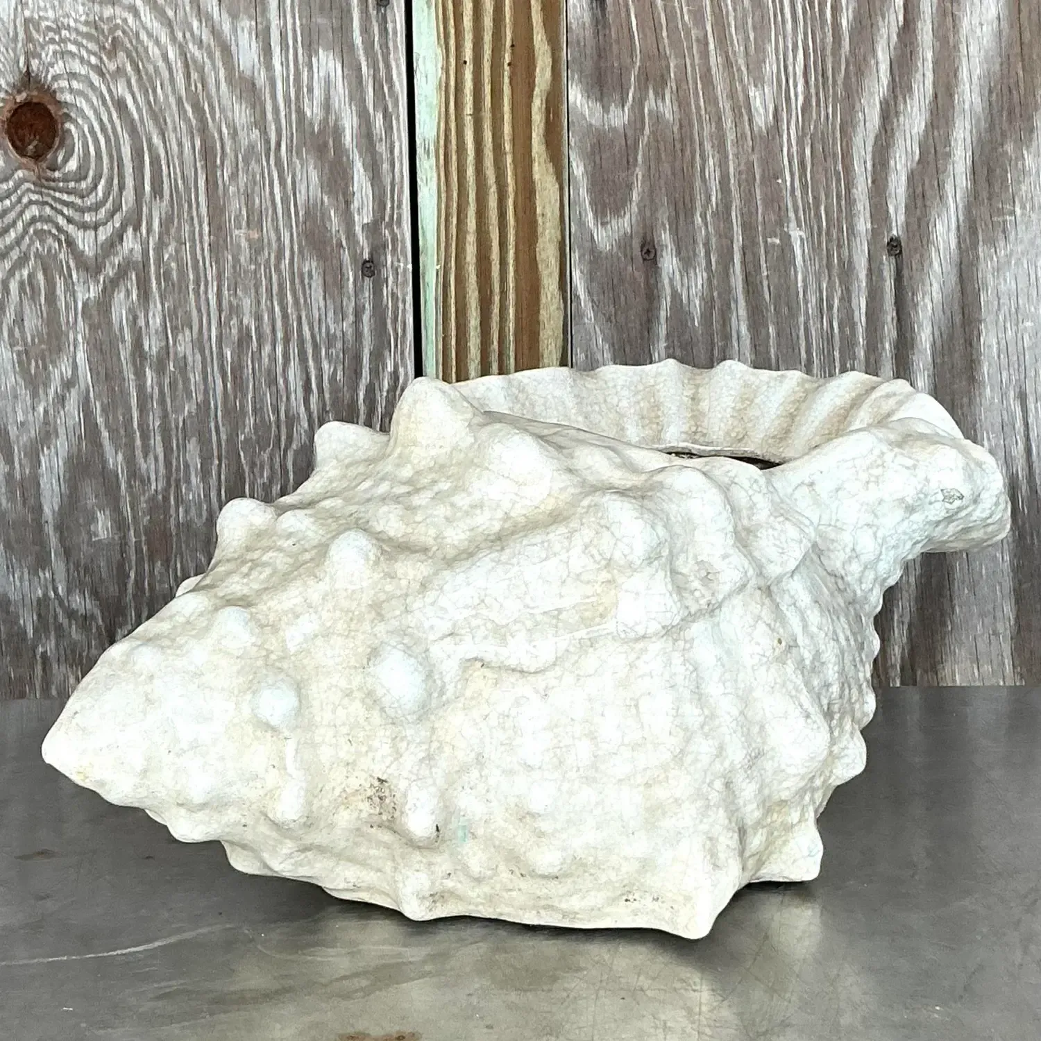 Vintage Coastal Crackle Glaze Conch Shell Planter — additional photo 8