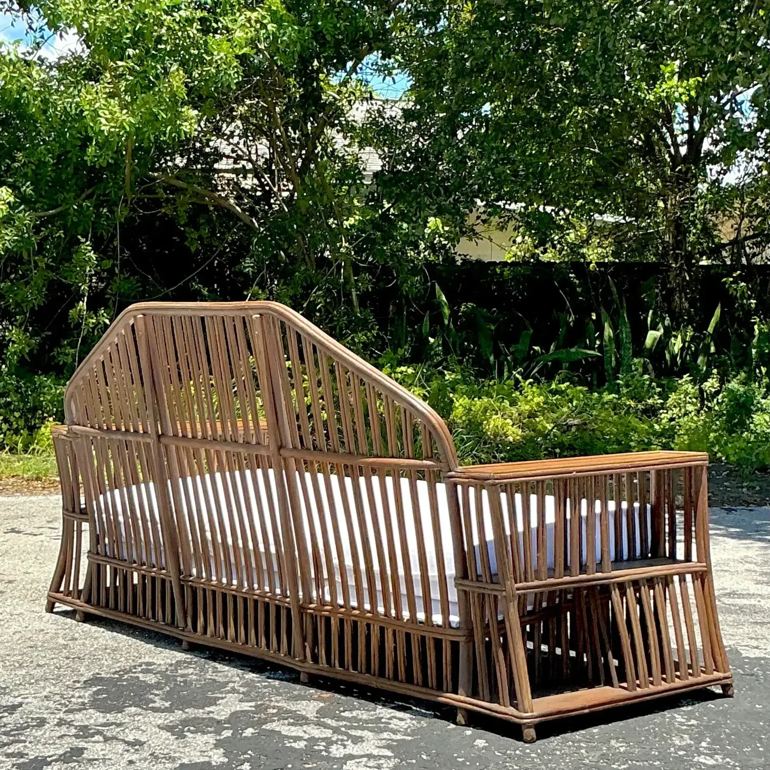 Vintage Coastal Faceted Stick Rattan Sofa After Heywood Wakefield — additional photo 2