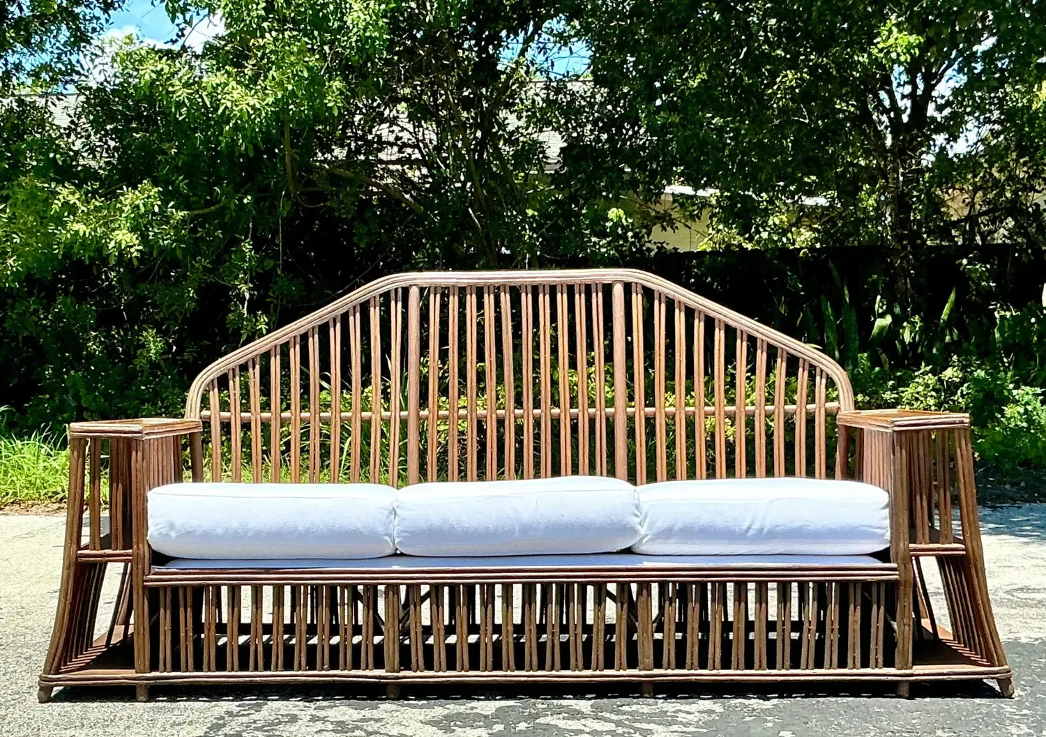 Vintage Coastal Faceted Stick Rattan Sofa After Heywood Wakefield — additional photo 5